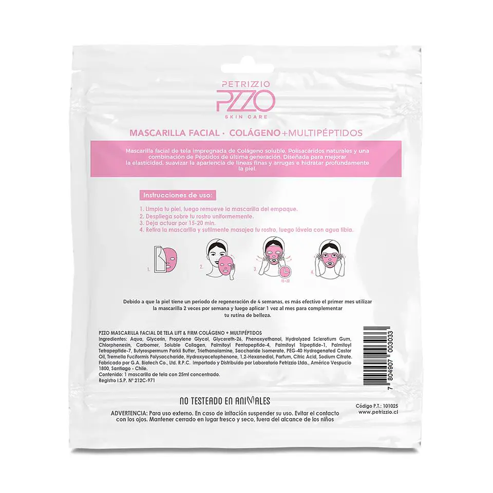Mascarilla Facial de Tela Lift & Firm Colágeno + Multipéptidos - PETRIZZIO 3