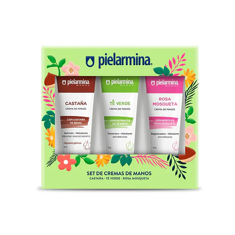 Set Crema de Manos Castaña + Te Verde + Rosa Mosqueta 70g - PIELARMINA