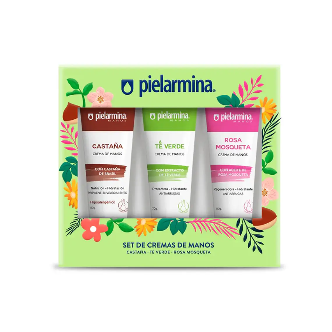 Set Crema de Manos Castaña + Te Verde + Rosa Mosqueta 70g - PIELARMINA 1