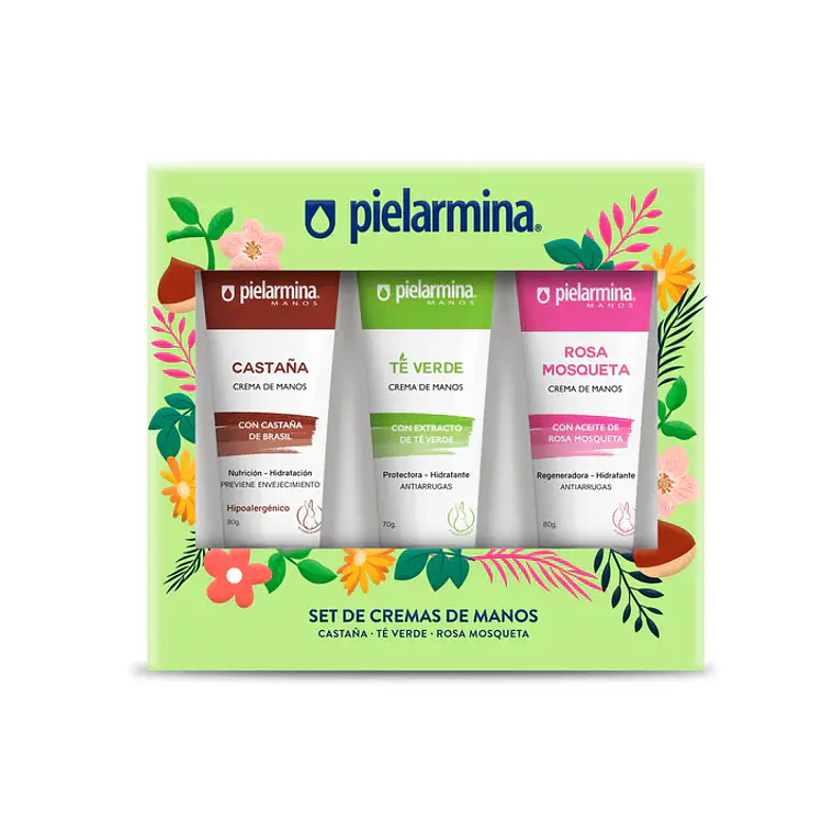 Set Crema de Manos Castaña + Te Verde + Rosa Mosqueta 70g - PIELARMINA 1