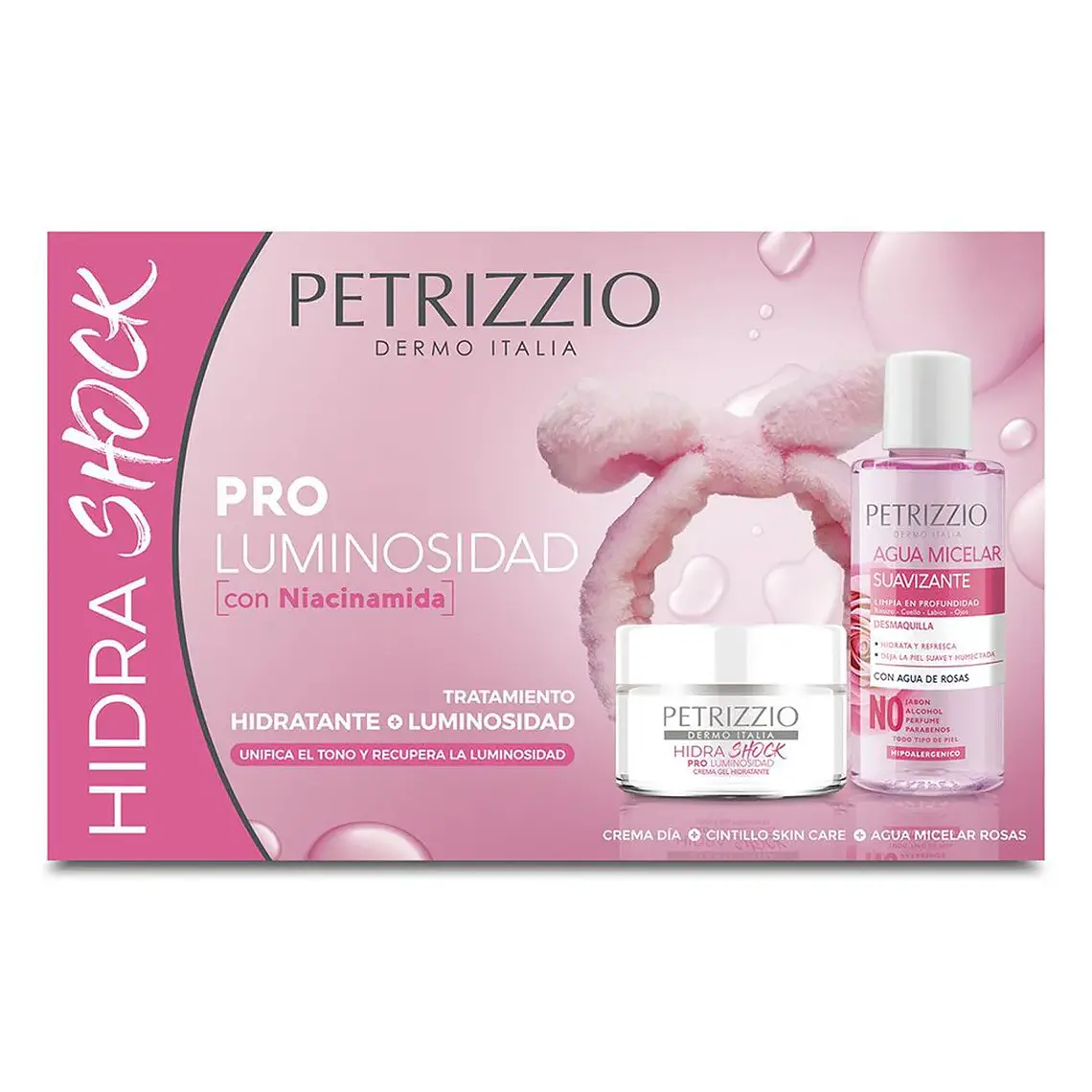 Set Hidratante Hidra Shock Pro Luminosidad Con Agua Micelar Y Cintillo - PETRIZZIO 2