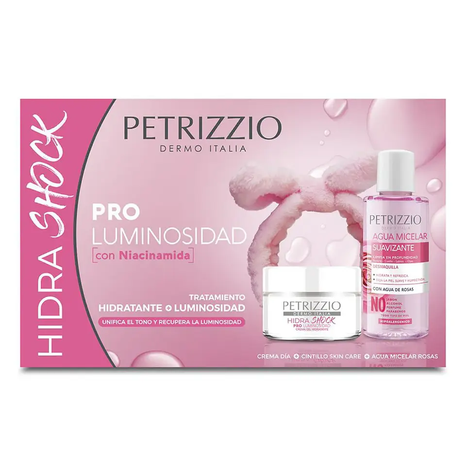 Set Hidratante Hidra Shock Pro Luminosidad Con Agua Micelar Y Cintillo - PETRIZZIO 2
