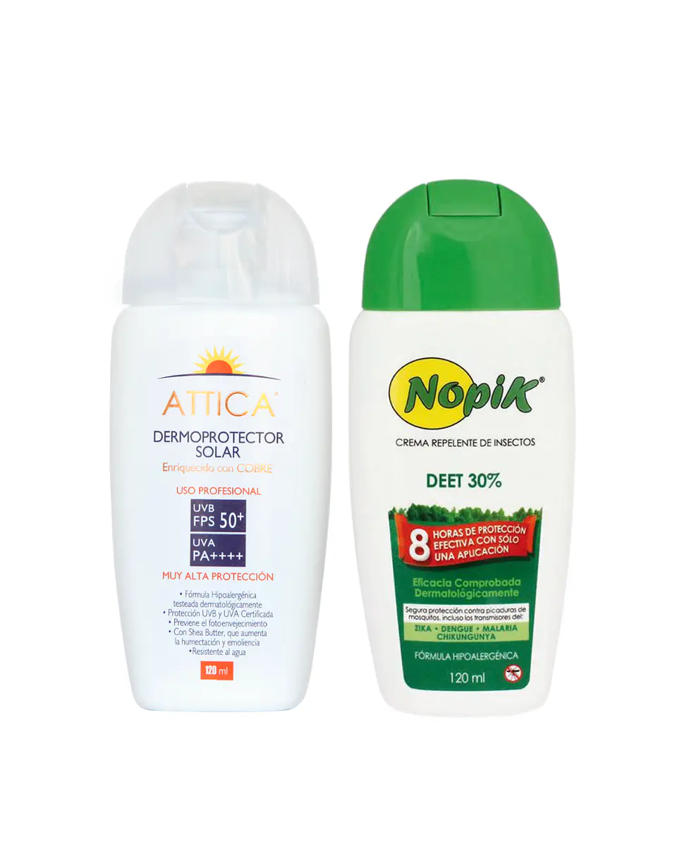 Pack Dermoprotector Solar 50FPS ATTICA y Repelente de Insectos NOPIK 1