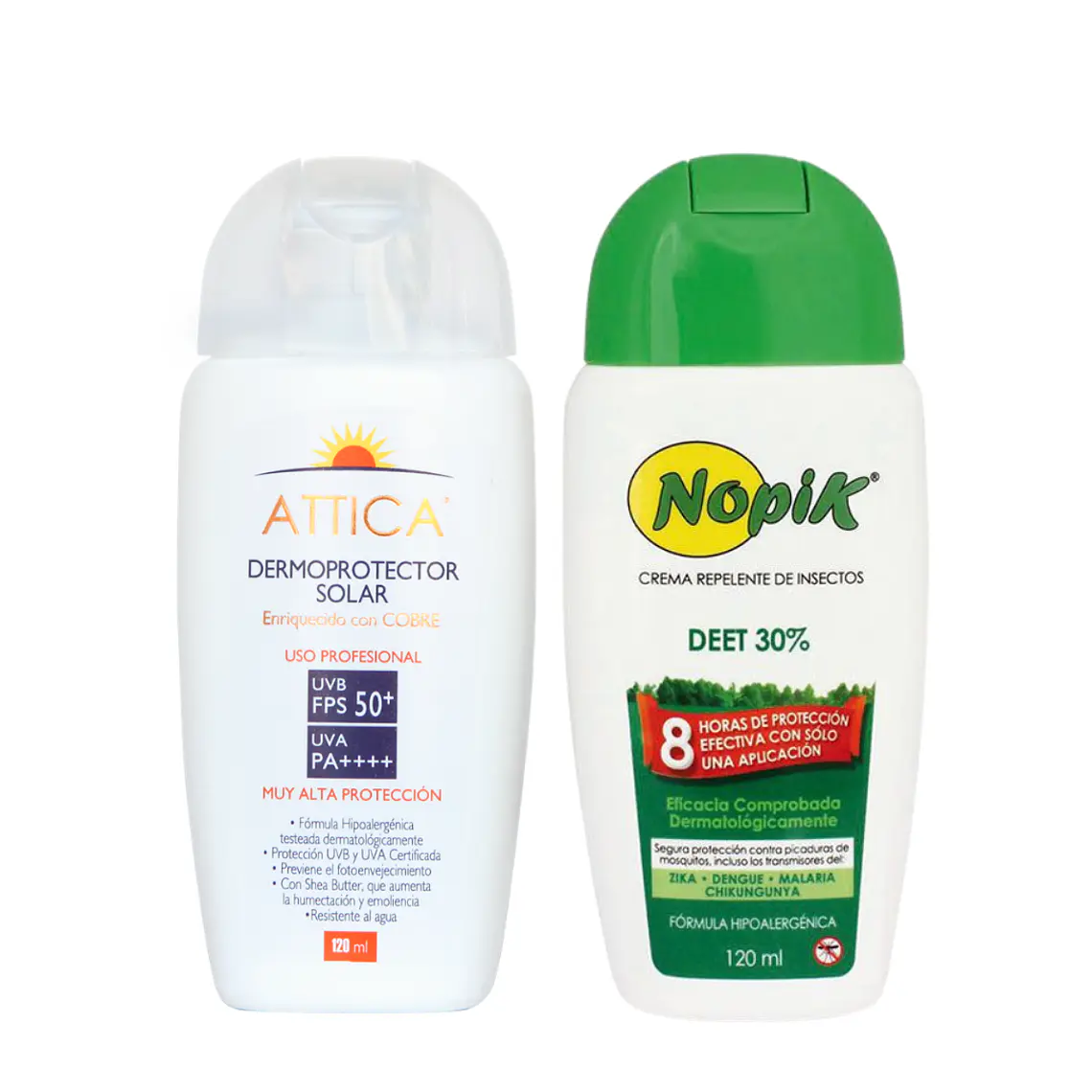 Pack Dermoprotector Solar 50FPS ATTICA y Repelente de Insectos NOPIK 1