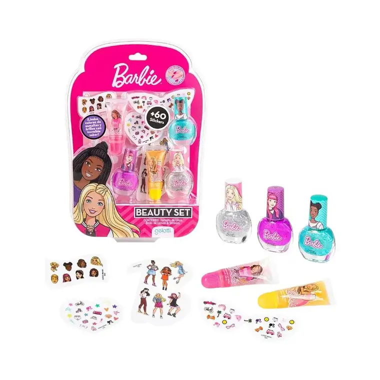 Set Barbie 3 Esmaltes + 2 Gloss + Stickers Mix Blister - GELATTI 1