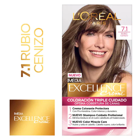 Tintura de Cabello Excellence Creme - LOREAL RUBIO CENIZO 7.1 (45 G)