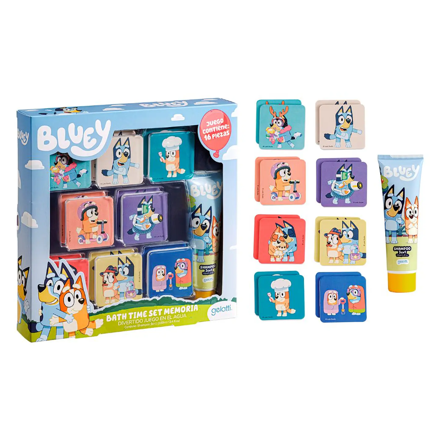 Set de Baño Shampoo 3en1 100 ml + Memorice Bluey - GELATTI 2