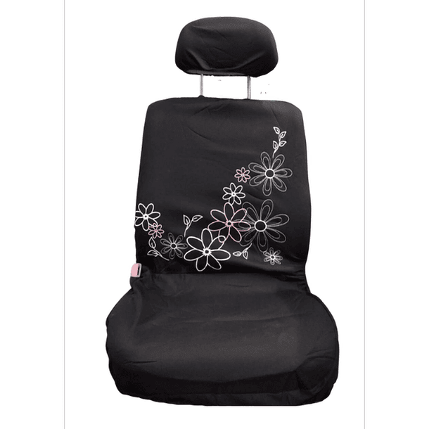 FUNDA ASIENTO 8PCS. NEGRO C/FLORES 