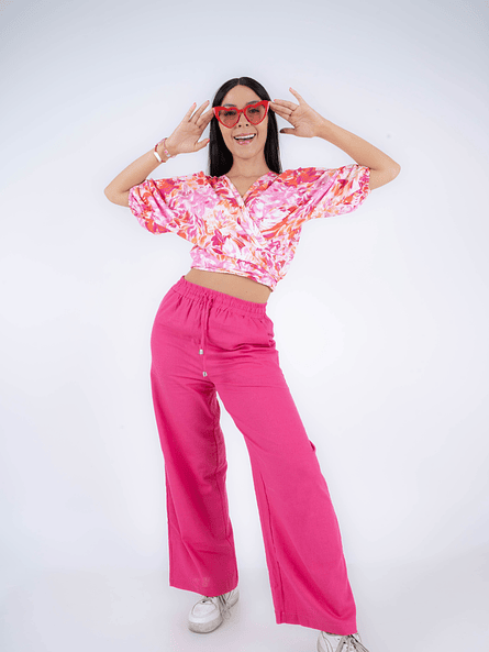 Pantalón Lino Fucsia Mujer | Tono Vibrante Carobaska 2
