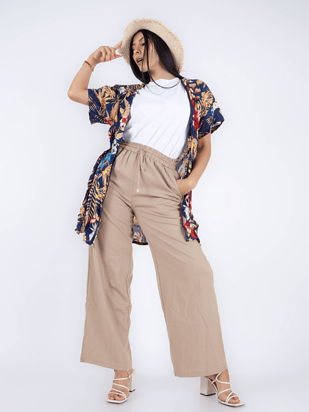 Pantalón Lino Beige Mujer | Look Natural Carobaska 1