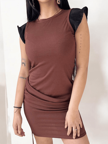 Vestido Café con Amarras Mujer | Diseño Chic Carobaska 2