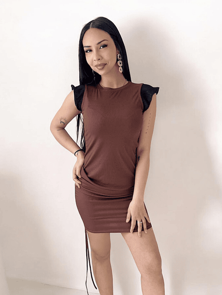 Vestido Café con Amarras Mujer | Diseño Chic Carobaska 4