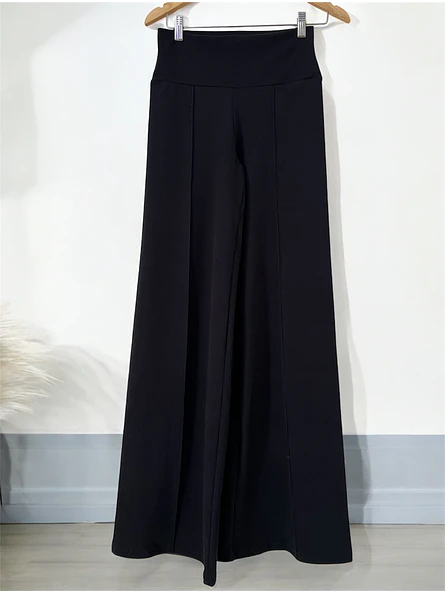 Pantalón Palazzo Negro Mujer tiro alto de Lanilla Premium | Carobaska 4