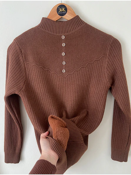 Sweater Térmico Mujer Café Forrado | Carobaska 4