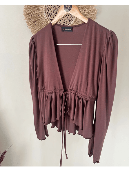 Polera Mujer Café Lina – Manga Globo y Ajuste en Busto | Carobaska 3