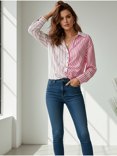  Blusa de Rayas Rosada Mujer | Estilo Casual Carobaska 2