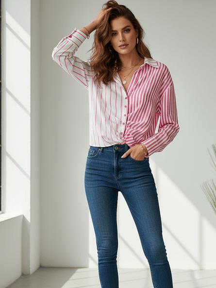  Blusa de Rayas Rosada Mujer | Estilo Casual Carobaska 2