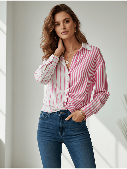  Blusa de Rayas Rosada Mujer | Estilo Casual Carobaska 1
