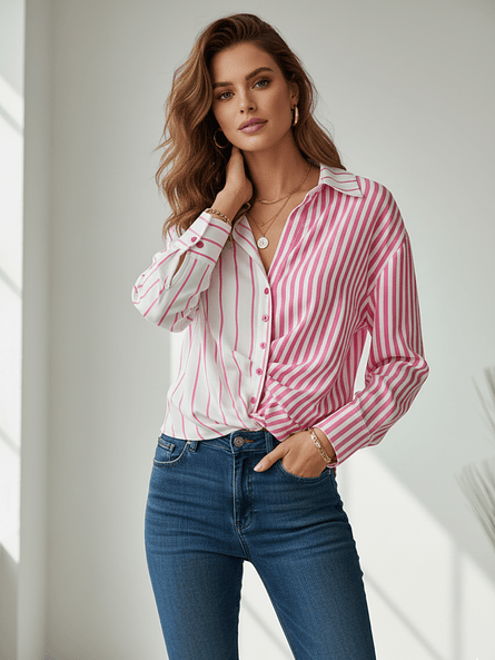 Blusa de Rayas Rosada Mujer | Estilo Casual Carobaska 1