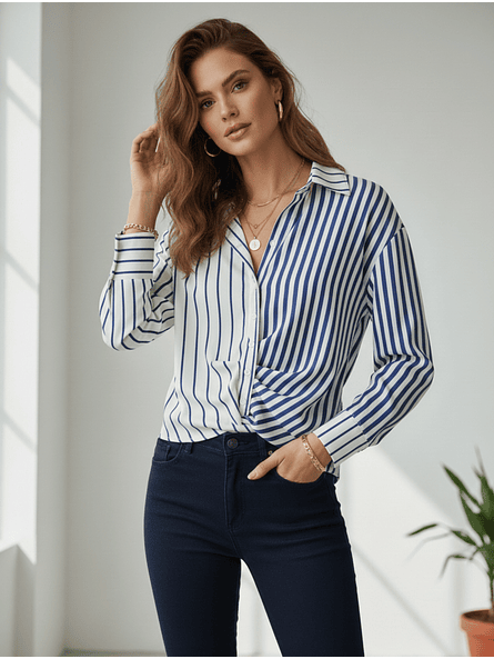 Blusa de Rayas Celeste Mujer | Look Exclusivo Carobaska 1