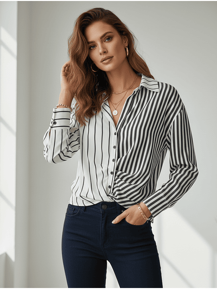 Blusa de Rayas Negra Mujer | Diseño elegante Carobaska 2