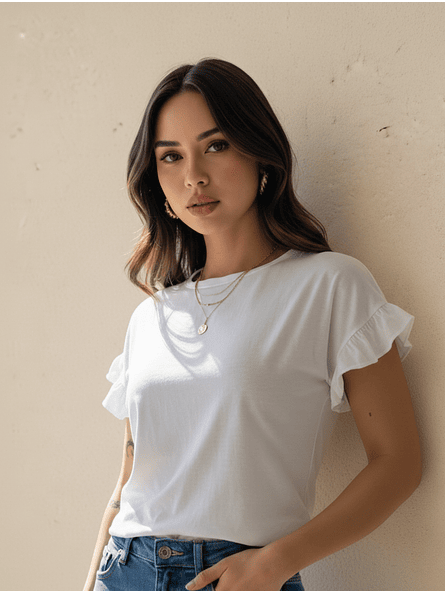 Polera Básica Algodón con Vuelos Mujer | Toque Delicado Carobaska 1