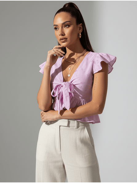  Top Lila Broderie Mujer con Amarras | Toque Chic Carobaska 1