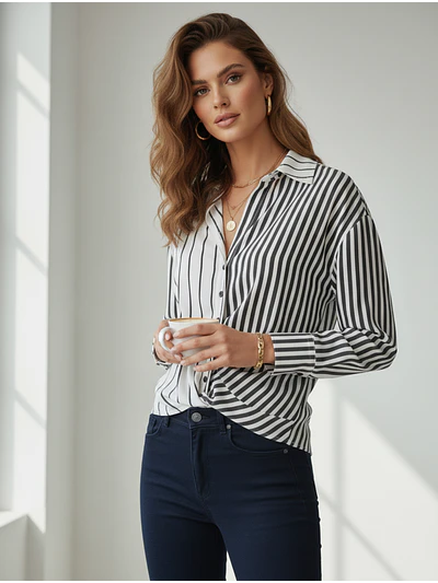 Blusa de Rayas Mujer Negra y Blanca Elegante