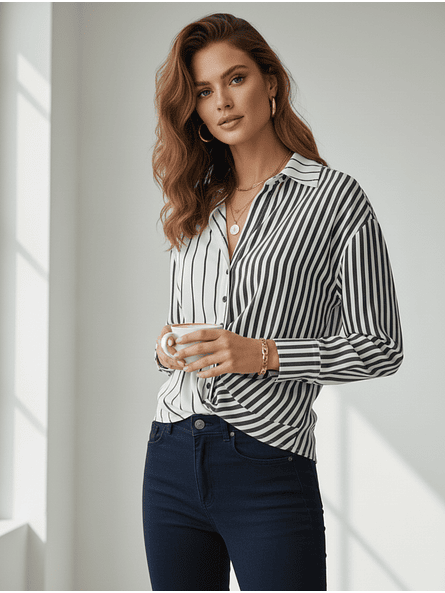 Blusa de Rayas Negra Mujer | Diseño elegante Carobaska 1