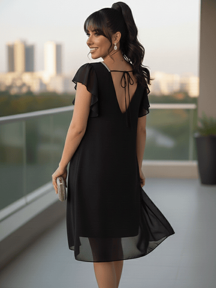 Vestido Olivia Negro–  de gasa con brillos ✨ 6
