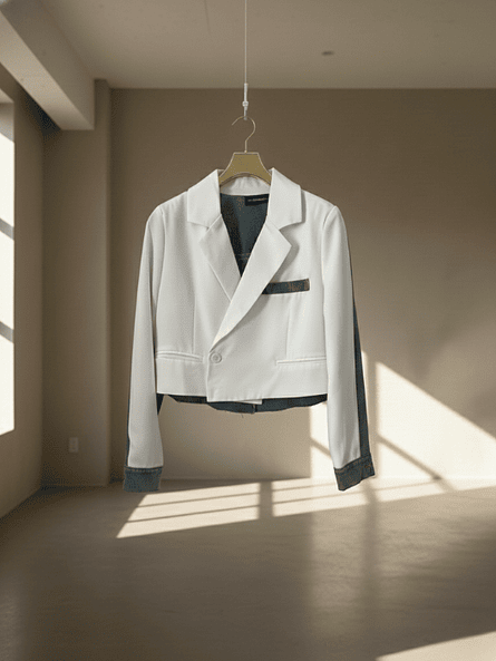 Blazer Blanco de Mezclilla Elena – Chaqueta Corta de Denim y Gabardina 4