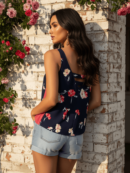 Polera Floral Azul – Frescura y Contraste Chic  2