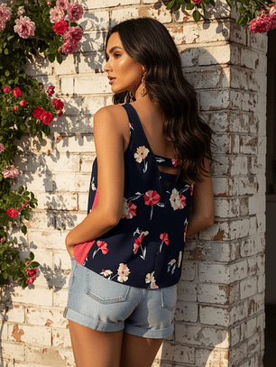 Polera Floral Azul – Frescura y Contraste Chic 