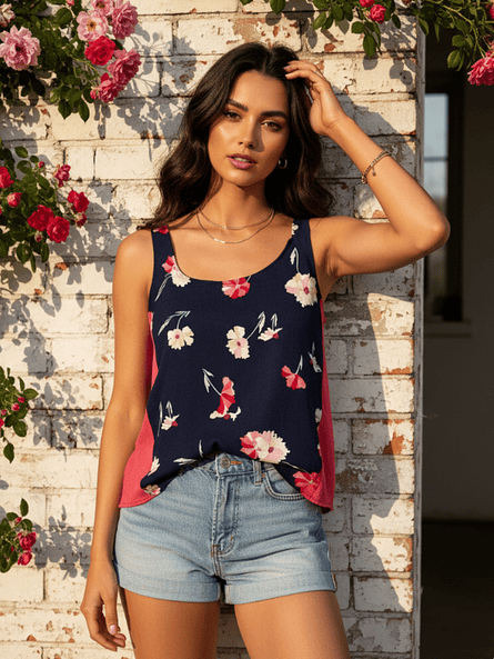 Polera Floral Azul – Frescura y Contraste Chic  3