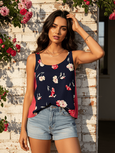 Polera Floral Azul – Frescura y Contraste Chic  3