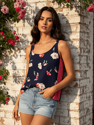Polera Floral Azul – Frescura y Contraste Chic 