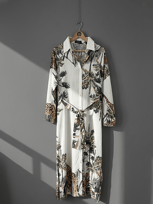 Vestido Camisero Zafari Blanco – Versatilidad y Estilo Safari ✨