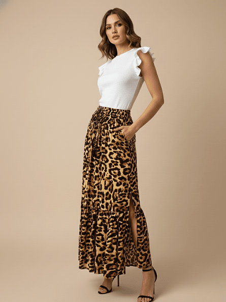 Falda Larga Mujer Animal Print con Aberturas Laterales 6