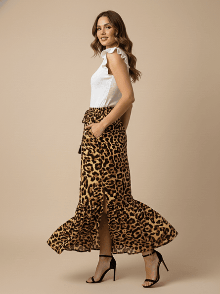 Falda Larga Mujer Animal Print con Aberturas Laterales 7