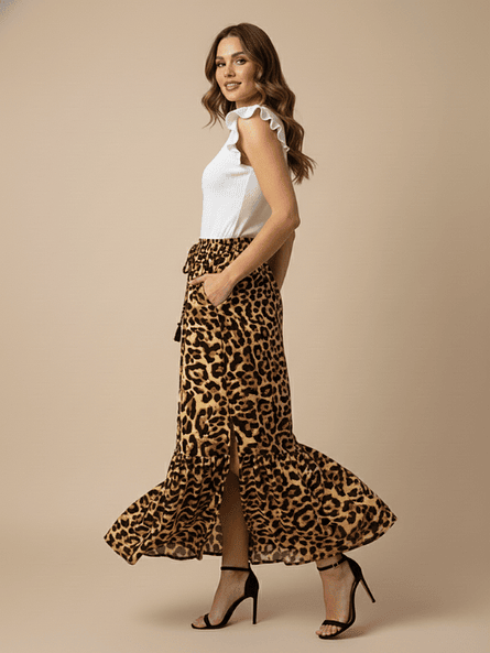 Falda Larga Mujer Animal Print con Aberturas Laterales 2