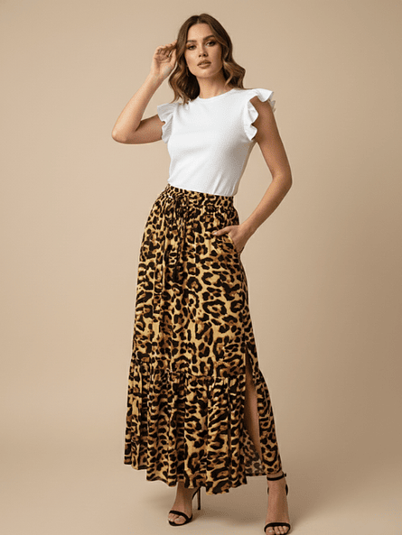 Falda Larga Mujer Animal Print con Aberturas Laterales 8