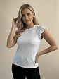 Polera Básica Blanca Mujer Rib Elasticada con Vuelos - Miniatura 2