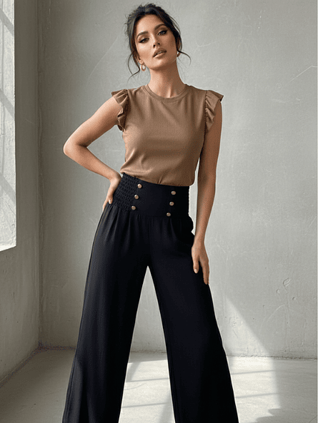 Polera de rib elastciada camel | Un esencial para el verano 3