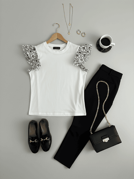 Polera Blanca de Mujer Lucía – Detalle Vuelos Broderie ✨🤍 1