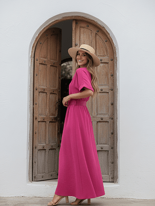 Vestido Camisero Midi Mujer Renata – Fucsia Vibrante ✨💖