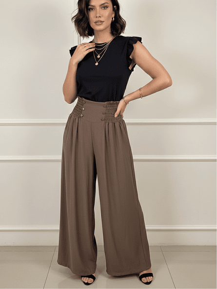 Pantalón Palazzo Mujer Café Martinica – Tiro Alto & Simil Lino ✨🤎 2