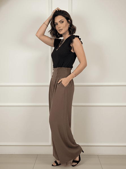 Pantalón Palazzo Mujer Café Martinica – Tiro Alto & Simil Lino ✨🤎 4