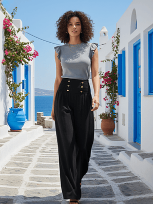 Pantalón Palazzo Mujer Martinica – Negro Intenso ✨🖤