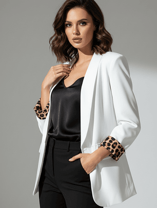 Blazer Blanco de Mujer Selena – Detalle Animal Print ✨🐆