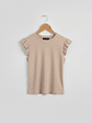Polera Básica Beige Mujer Rib Elasticada con Vuelos - Miniatura 2